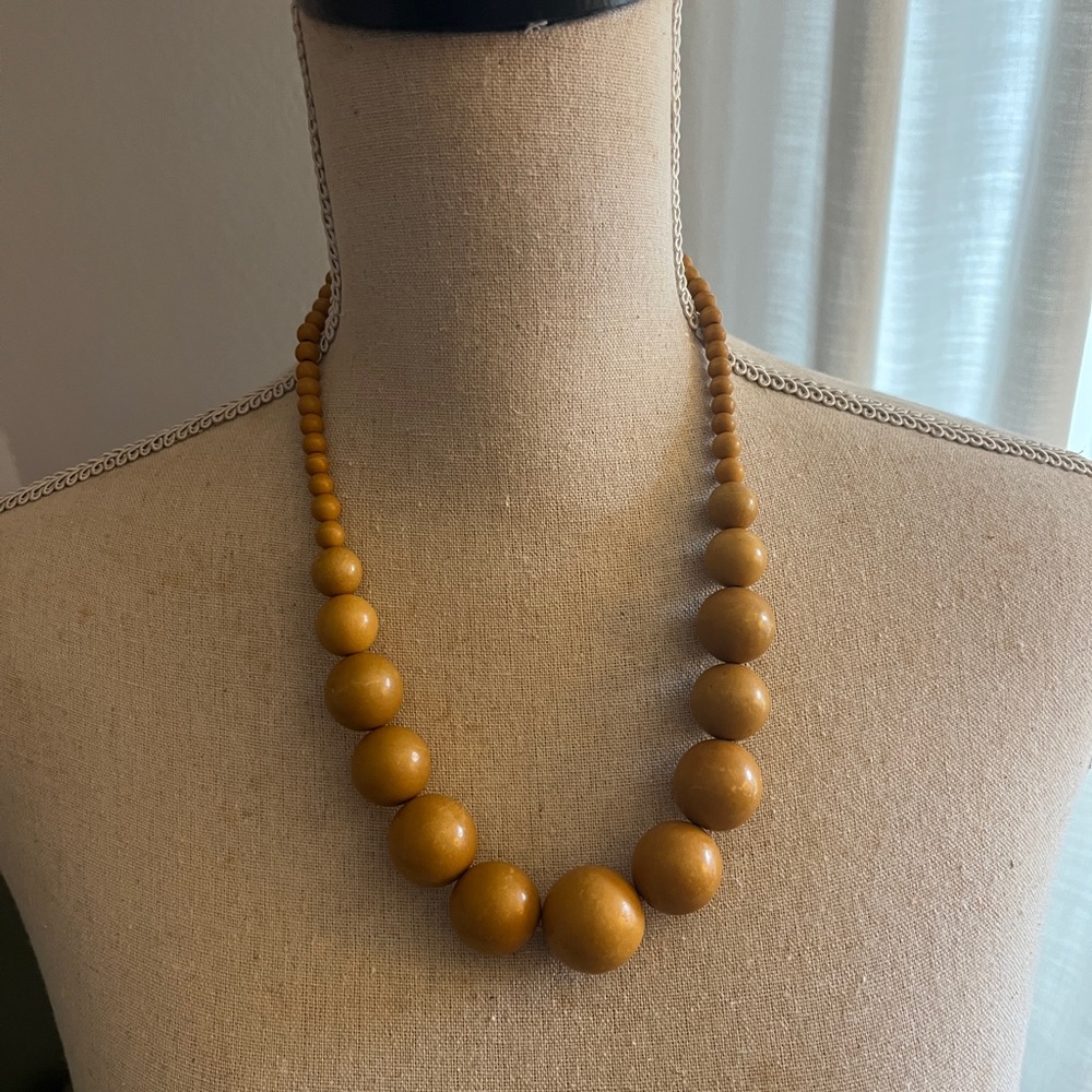 Wooden mustard yellow Beaded Necklace